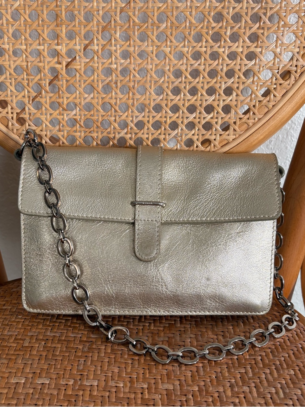 Fulra Genuine Leather Chain Shoulder Accessory Bag in Gold| Wedding Guest, Party